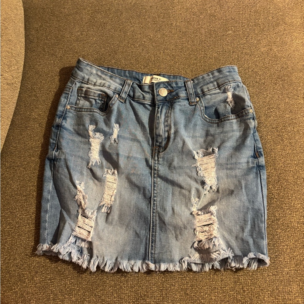 Distressed Denim Skirt